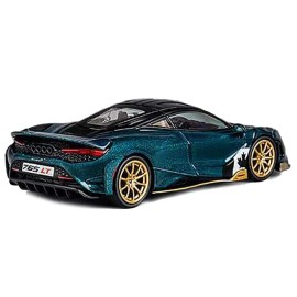 DCD McLaren 765LT 1/64 Diecast Model Car Racing Green Metallic with Black Top and Extra Wheels by CM Model