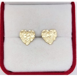 10K Yellow Gold Diamond Cut Nugget Heart Earrings