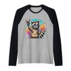 Raccoon Sunglasses Rock'n'Roll Retro Cool Animal Style Raglan Baseball Tee