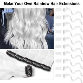 Olldag 10 PCS White Hair Extensions, Curly Wavy Synthetic Hairpieces Clip in Rainbow Neon Party Highlights, Colorful Hair Accessories for Kids Girls Women