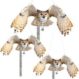 Vicsiyi Owls to Keep Birds Away: 3Pcs Fake Owls with Reflective Tape for Garden Patio Tree, Bird Scare Reflective Hanging Decoration to Keep Birds from Windows Tree Garden