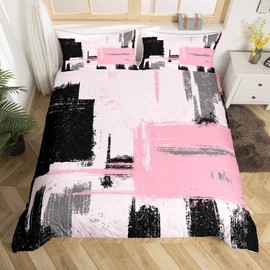 Feelyou Abstract Comforter Cover Set Modern Abstract Art Bedding Set for Boys Girls Children Pink Black Pattern Bedding Duvet Cover Set Room Decor Twin Size Bedspread Cover 2Pcs