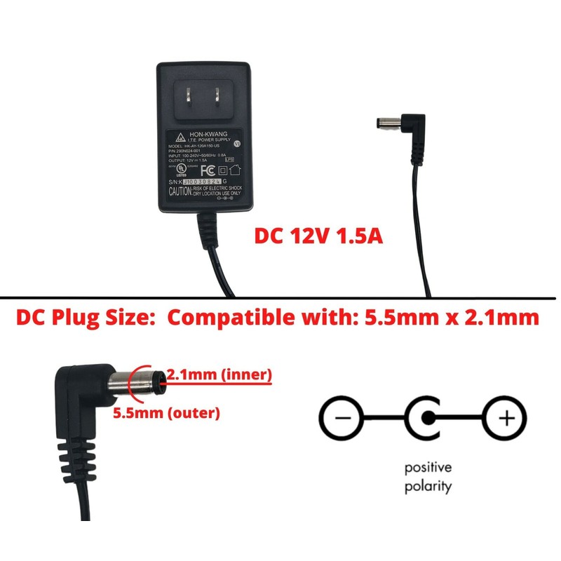 Evertech 12V DC 1.5A Power Supply Adapter 1500mA Wall Charger