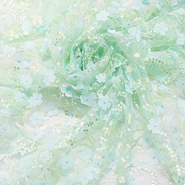 130 cm x 3 Yard Embroidered 3D Sequin Flower Mesh Fabric, Tulle Fabric Wedding Birthday Christmas Festival Communion Party Decoration, Sewing Bridal Veils Wedding Dress Table Runner Tutu Skirts, Light
