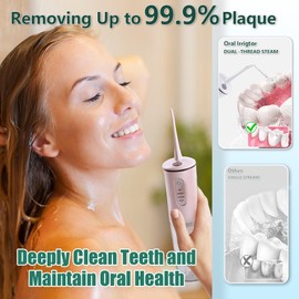 Water Flosser for Teeth Cordless Dental Oral Irrigator, Electric Teeth Cleaner with 4 Modes 8 Jet Tips, IPX7 Waterproof, Portable and Rechargeable for Home & Travel, White