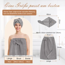 Oemmn Pack of 2 Sauna Kilt Rome for Women with Shower Cap, Terry Towelling Sauna Kilt for Women, Premium Sauna Kilt, Ideal Fit for a Non-Slip Sauna Experience, Sauna Towel Women's Fluffy & Soft (Dark