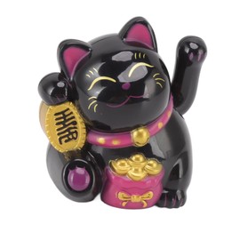 Decoración China de Gato de la Suerte, Figura de Estatua de Inducción de Luz Solar con Brazo Ondulante, Tiene un Hermoso Significado Simbólico, Representa Riqueza y Suerte (sentarse de lado negro)