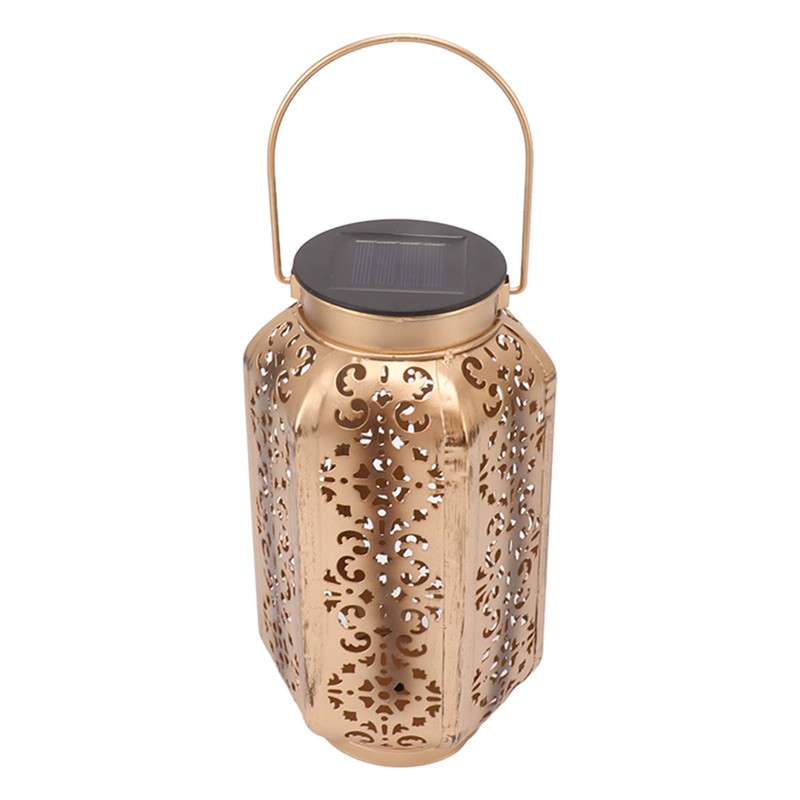 LED Solar Lantern Waterproof Hanging Metal Lamps Small Hexagonal Lantern