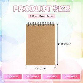 PATIKIL 8.6x5.6 Top Spiral Bound Sketchbook, 2 Pack 100 Sheets 100GSM/68lb Artistic Blank Drawing Painting Sketching Pad Kraft Cover Hard Base Sketch Book for Adult Beginner Artist