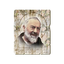 Fratelli Bonella | Vintage Style Wooden Painting by Padre Pio 19 x 24 cm | Made in Italy