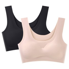Barifall Wireless Bra, Seamless Bra, High Armpits, Night Bra, No Pinching, Sports Bra, Non-Sewing, For Day and Night Use, black/beige, L
