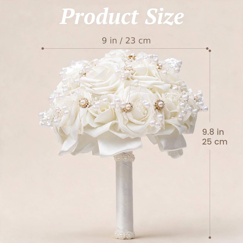 Wedding Bouquets for Bride and Bridesmaid, Fabric Cloth, 9" D