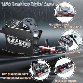 HOOYIJ 75KG Brushless Servo IP68 Underwater Waterproofing High Voltage High Torque Steering Digital RC Servo All Aluminum Case for 1/8 1/10 RC Car Crawler Off-Road Truck Buggy Robot Boat 270 Degree