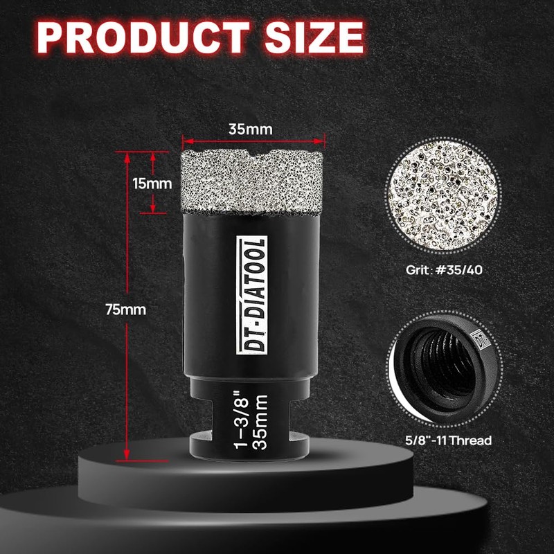 DT-DIATOOL Daimond Core Drill Bit 1-3/8" Inch Vaccum Brazed Hole