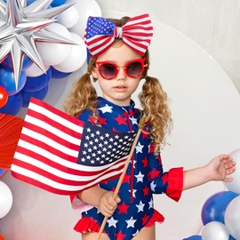ONENINEDREAM Patriotic Hairband - American Flag Headband with Red, White and Blue Nylon Bows for Baby Girls, Toddlers - Fourth of July Accessories
