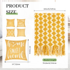 Mixweer Pillow Covers 18x18 Set of 9 Including 1 Cotton Muslin Throw Blanket and 8 Pcs Yellow Pillow Covers Decorative Square Throw Pillow Covers for Living Room Bedroom Sofa Couch