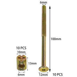 10-Set M6 Furniture Bolt and Nut Kit, Hex Socket Bed Bolts, Screws, and Nuts (100mm)
