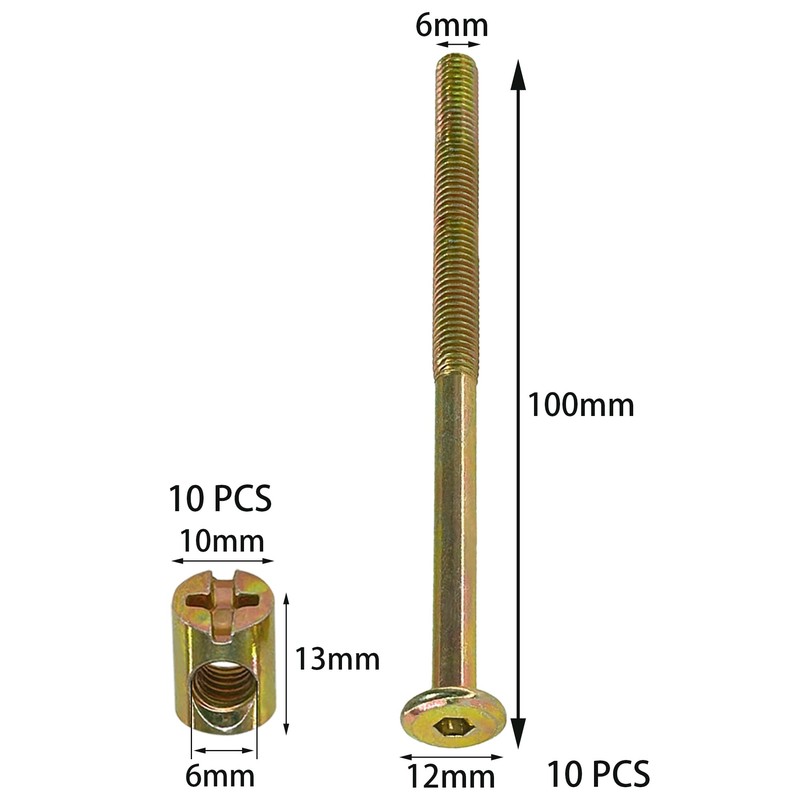 10-Set M6 Furniture Bolt and Nut Kit, Hex Socket Bed