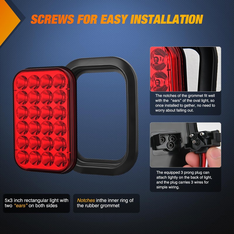 Nilight 5” X 3” Rectangular Trailer Tail Light 2 PCS