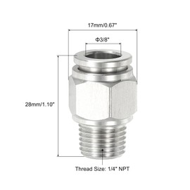 QUARKZMAN Push-to-Connect Fitting, 1 Piece 304 Stainless Steel PC Male Straight 3/8 Inch Pipe Diameter x 1/4 Inch NPT Thread Push-to-Connect Pipe Fitting Pneumatic Push-Lock Fitting