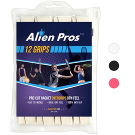 Alien Pros Tennis Racquet Grip Tape (12 Grips) - Pre-Cut, Dry Tennis Grips - Tennis Overgrip Tape, Tennis Racquet - Wrap it on the Racquet for High Performance (12 Grips, White)