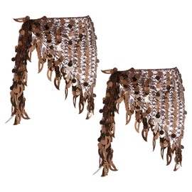 MECCANIXITY Women's Belly Dance Hip Scarf with Sequins Mesh Triangle Wrap Skirts Waist Chain for Music Festival Party Costume Performance(Brown, Pack of 2)