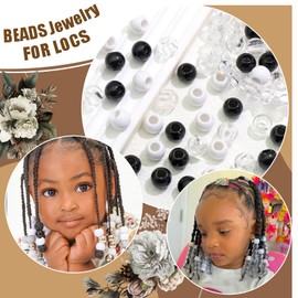NAISKA 60Pcs Black Hair Beads for Kids 3 Color Hair Jewelry Braids Loc Dreadlock Accessories Hair Clip Decoration Cute Braids Jewelry Making Braid Clips for Women and Girls