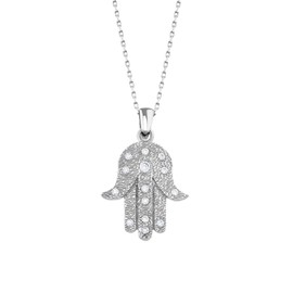 MYSTIC JEWELS - Hand of Fatima and Evil Eye with Stones 925 Sterling Silver Minimalist Pendant for Women Girls with Gift Box, Cubic Zirconia, Cubic Zirconia
