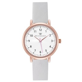 Wristology Olivia Mini Rose Gold Womens Watch - White Interchangeable Genuine Leather Band - Easy to Read Analog Face with Numbers and Second Hand for Women, Nurses, Teachers, OM085