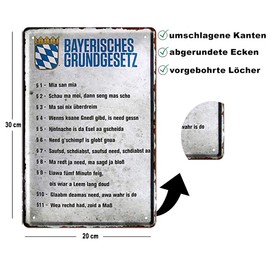 Tin Signs Funny Bavarian Saying "Bavarian Basic Law" Decorative Hanging Sign Door Bavarian Munich Flag Coat of Arms Metal Sign Gift for Birthday or Christmas 20 x 30 cm