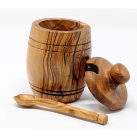 BeldiNest Olive Wood Sugar Bowl (Barrel Canister Medium)