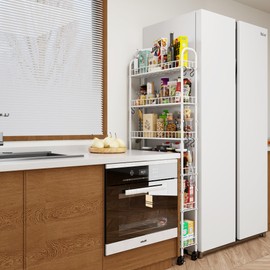 Qiaoxuan 6 Tier Slim Storage Cart with Wheels, Metal Mobile Shelving Unit Organizer Utility Cart for Office Bathroom Kitchen Laundry Room Narrow Places (10inches)