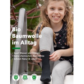 mehrstrumpf 8/12 Pairs Children's 100% Organic Cotton Socks for Boys and Girls without Seam (Model: Biolivia), 12 Pairs (Black)