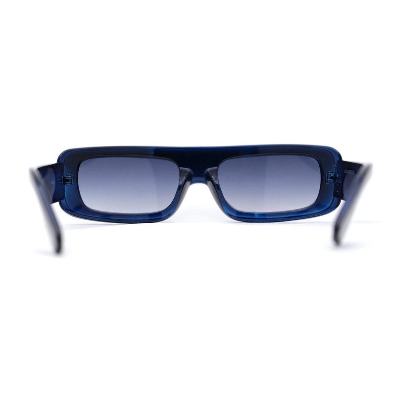 Retro Shield Narrow Rectangle Flat Top Plastic Sunglasses Blue -