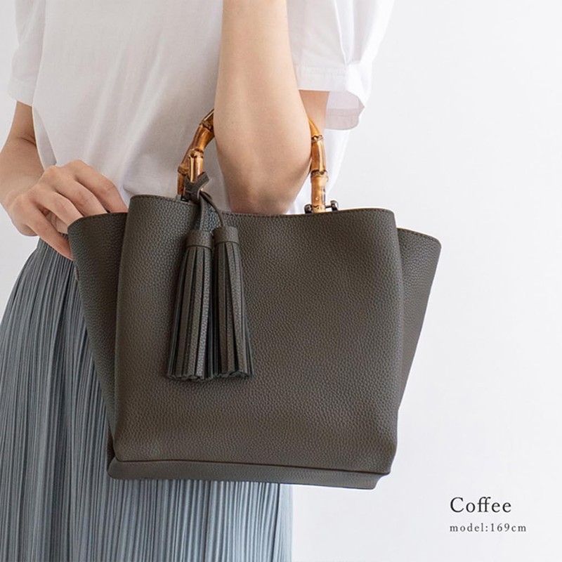 VITAFELICE Inb-90032p Women's 2-Way Mini Bag with Bamboo Handle, coffee