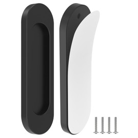 MeBantoo 2 Pack Self-Stick Door Handles, 4 Inch Aluminum Alloy Self Adhesive Flat Finger Pulls, No Drill Cabinet Knobs for Drawer, Sliding Glass/Barn/Closet/Balcony Doors (2, Black)