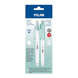 Milan BWM10447IBG Ballpoint Pen Blue + 1 Mechanical Pencil PL1 0.7 mm Pack of 2 Pieces