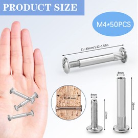 KARBAG 50PCS Cupboard Joining Bolts, Nickel M4 Furniture Connecting Screws Bolts Metal Connecting Screws Bolts Kitchen Cabinet Carcase Connectors for Connecting Furniture, Cupboard, Cabinet(31-40mm)