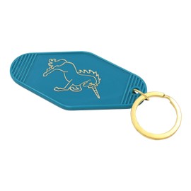 REAL SIC - Llavero vintage de unicornio - Llavero de estilo retro - Ruta 66 / Hotel Keycon unicornio dorado (unicornio (cerúleo))