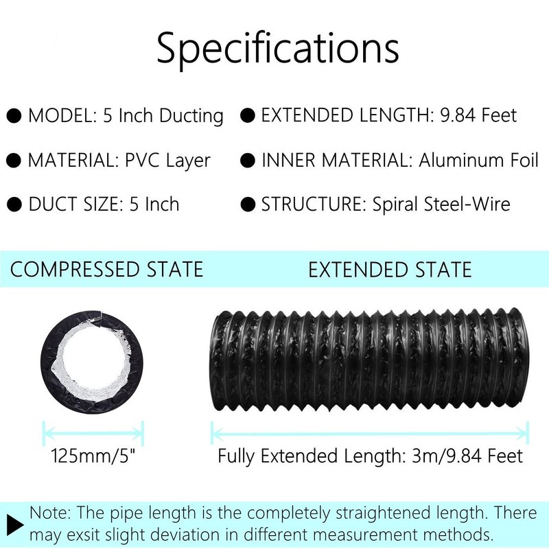 JSIXASO Exhaust Hose, Ventilation Hose, Length 3 m - 125