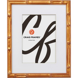 Craig Frames Faux Bamboo, 13x15 Picture Frame Matted for a 9x12 Photo, Vintage Gold