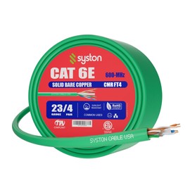 Syston Cable Technology Cat6e Ethernet Internet Cable - 200 FT，600MHz 23AWG Solid Bare Copper Wire Outdoor/Indoor Suit, No Ends 10 Ft to 1000 Ft Available, Heat Resistant Riser Rated - CMR