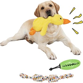 wishkit Juguete de Peluche chirriante para Perro, Paquete de 3 Juguetes Peluches suaves con sonido para morder y jugar, ayudan a la limpieza dental diaria; ideales para perros y cachorros