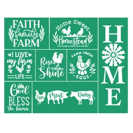 JAJADO Welcome Farmhouse Burning Stencils Silk Screen Print Stencil Reusbale Adhesive Stencil Rooster Farm Quotes Rise and Shine Farmers Sign for Painting on Wood/Clothing/Chalkboard/DIY Farm Decor