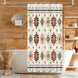 Southwestern Shower Curtain for Bathroom Decor, Southwest Native American Pattern Tribal Navajo Boho Fabric Shower Curtains Set, Western Aztec Geometric Shower Curtains, 36X72 Inches with Hooks,Beige