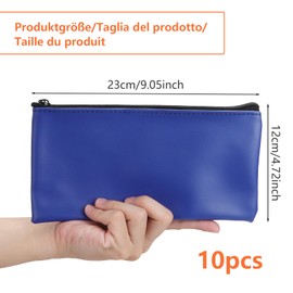 Pack of 10 A5 Wallets Bank Bag 23 x 12 cm PU Blue Money Folder Small with Zip Documents Money Saving Folder Waterproof Cosmetic Bag Purse for Business, School, Household