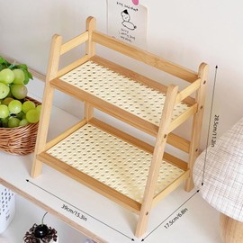 CEWROM Spice Rack, 2 Tier Kitchen Organiser, Bamboo Imitation Rattan Weaving, Kitchen Spice Shelf, Standing, Kitchen Organiser for Worktop, Kitchen, Laundry Room and Office