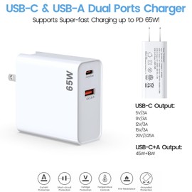 PD 65W USB C Super Fast Charger Compatible with Oculus Quest 3s & 3 - Dual Port USB + Type C Adapter with 6.6ft C to C Charging Cable for Meta Quest 2 and Pico 4 Ultra VR Headsets