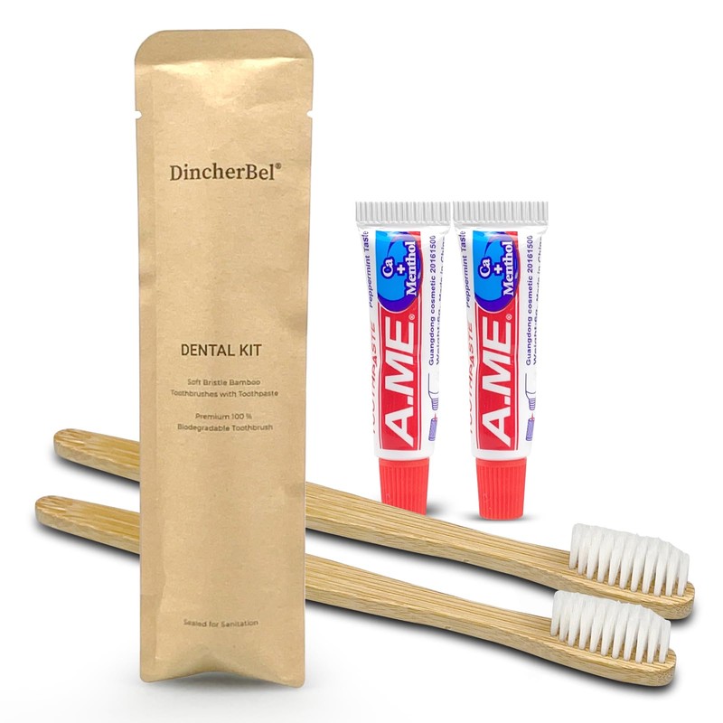 DincherBel Bamboo Toothbrushes Kit Bulk, Disposable Toothbrushes with Toothpaste(6g), Individually