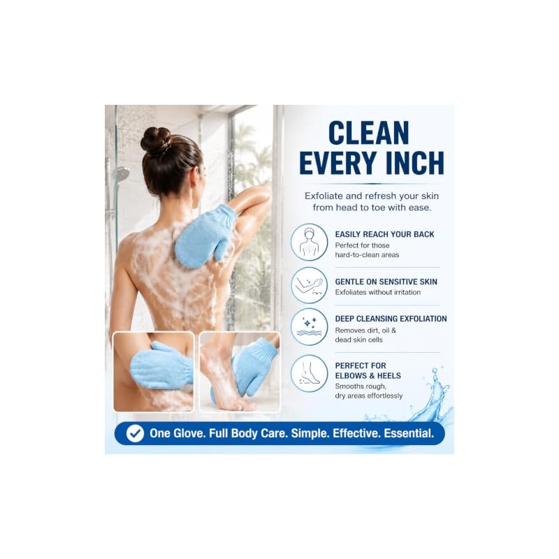2 Pack Blue Exfoliating Wash Gloves - Body Scrub Mitts